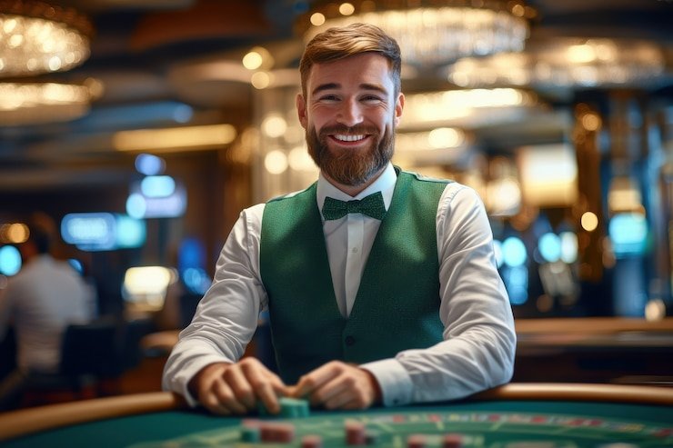Tampilan meja Baccarat dengan pilihan taruhan Player, Banker, dan Tie